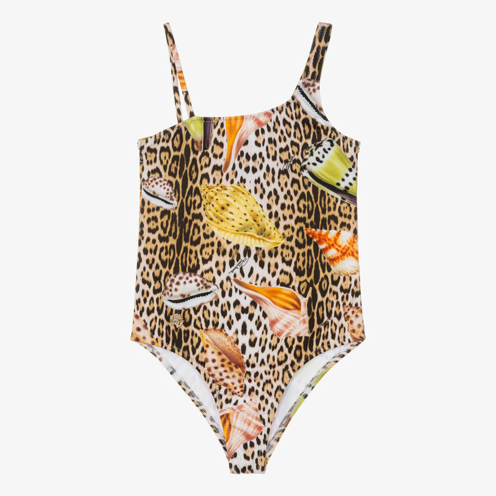 Roberto Cavalli-Girls Leopard & Shell Print Swimsuit | Childrensalon Outlet