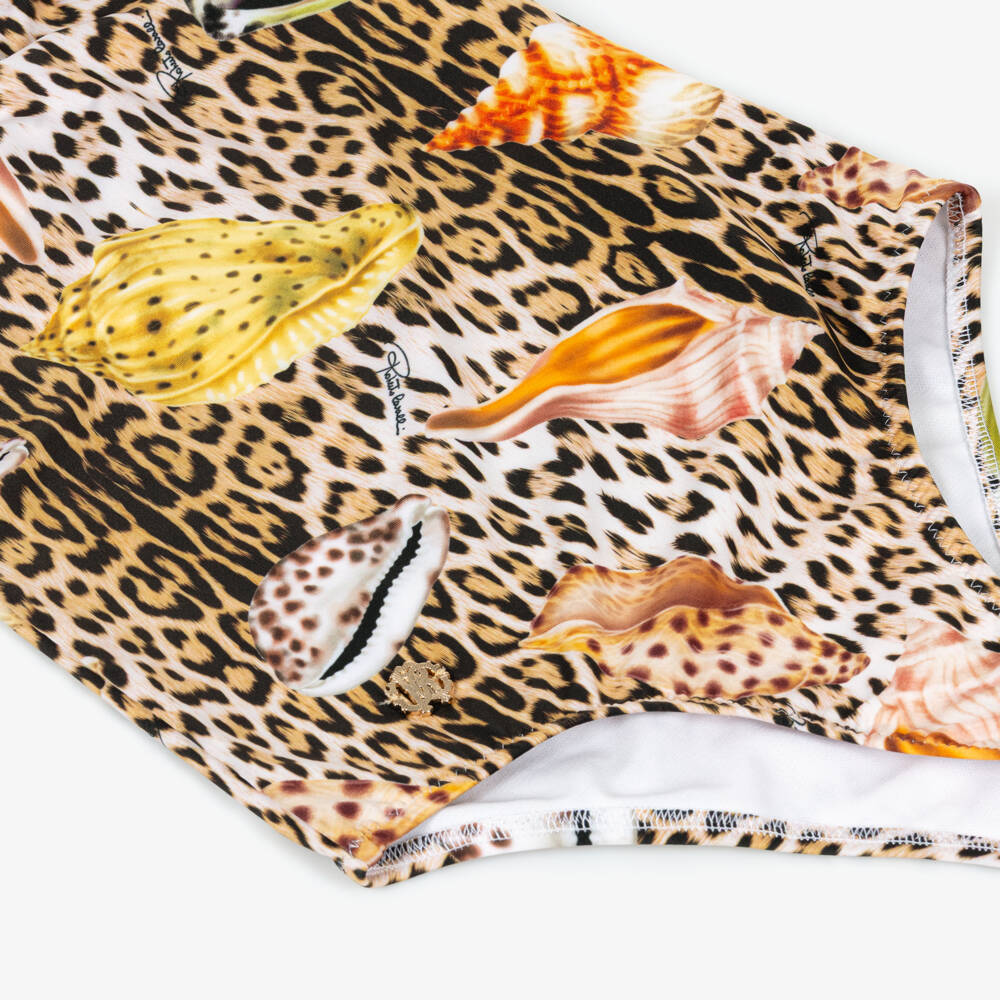 Roberto Cavalli-Girls Leopard & Shell Print Swimsuit | Childrensalon Outlet