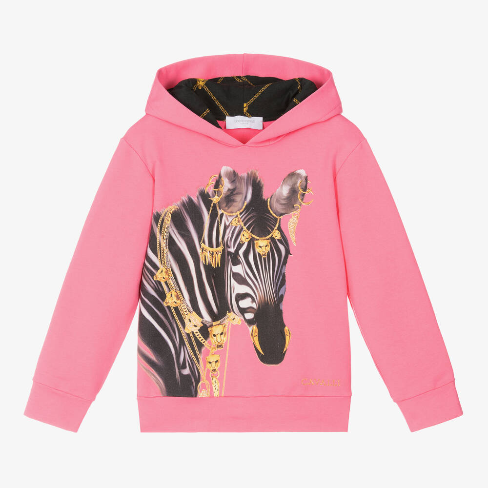 Roberto Cavalli - Girls Pink Cotton Hooded Top | Childrensalon