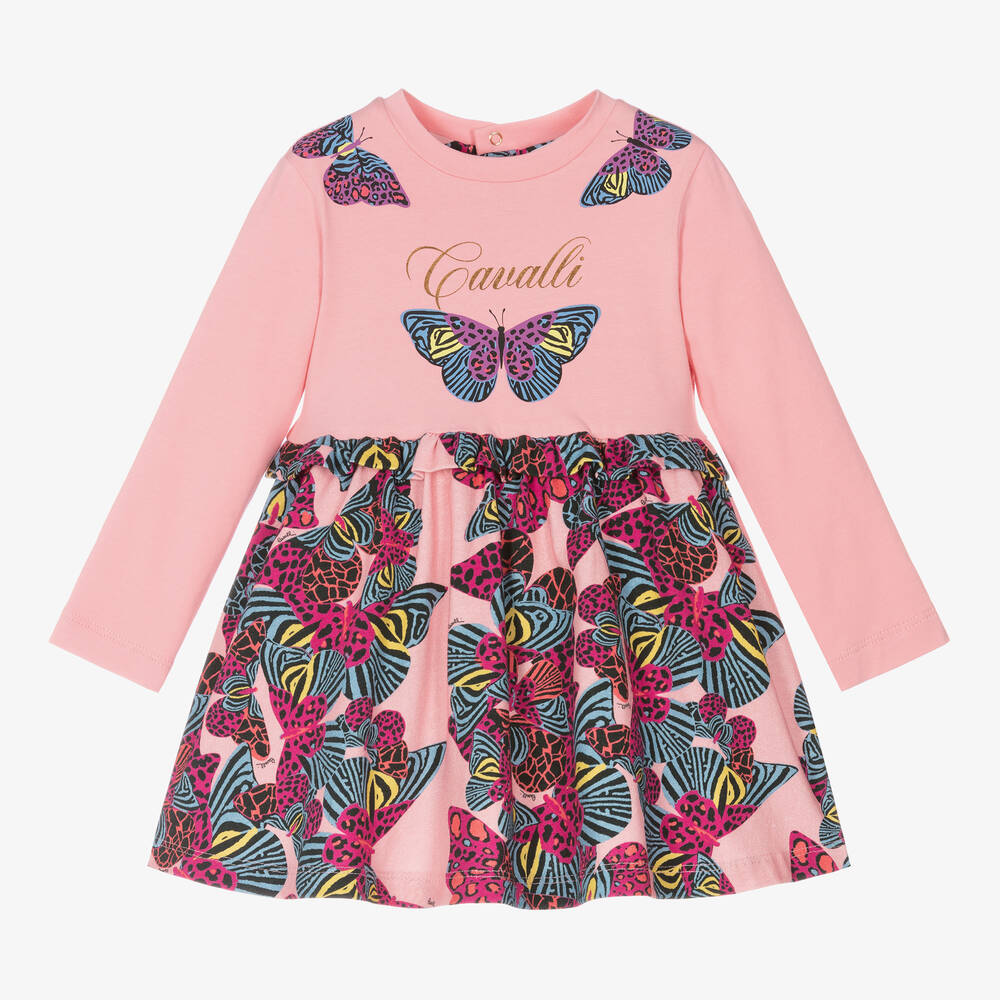Roberto Cavalli - Girls Pink Cotton Logo Dress | Childrensalon