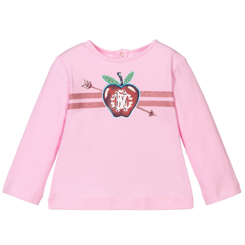 Roberto Cavalli - Girls Pink Cotton Logo Top | Childrensalon