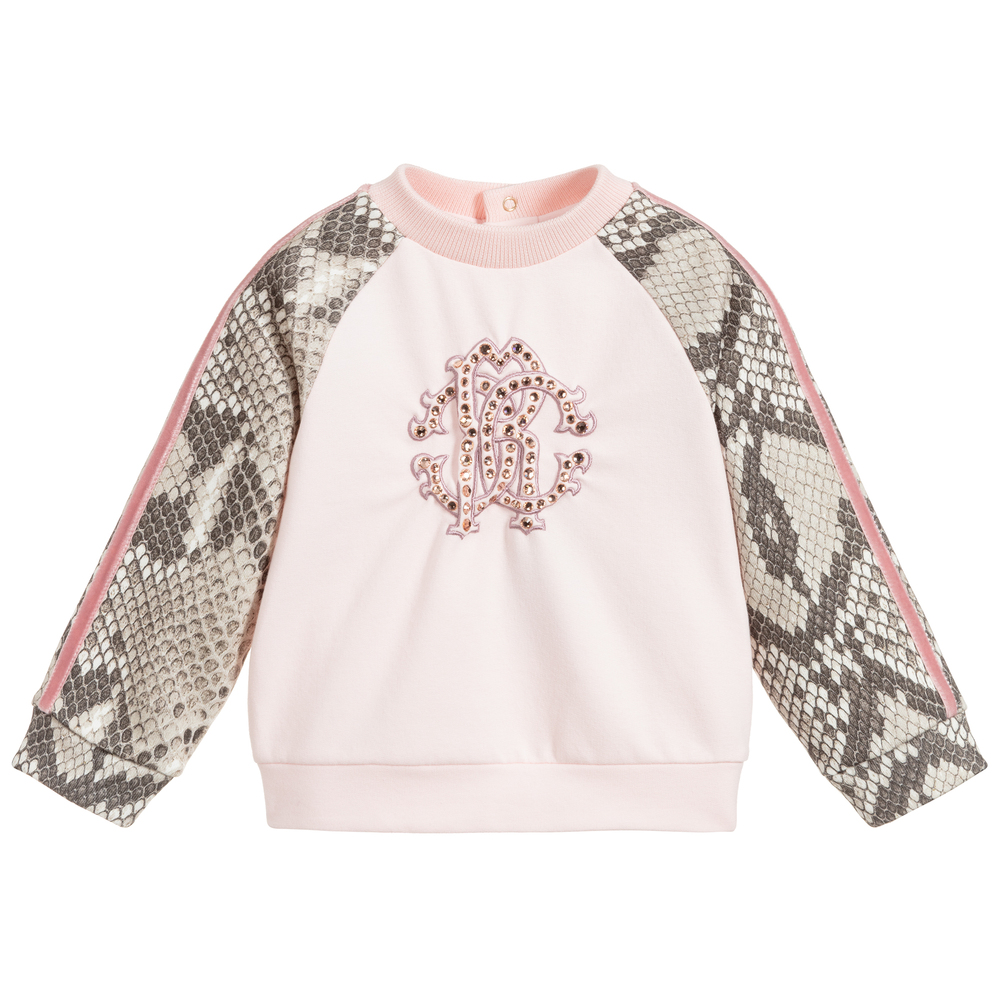Roberto Cavalli - Girls Pink Cotton Sweatshirt | Childrensalon