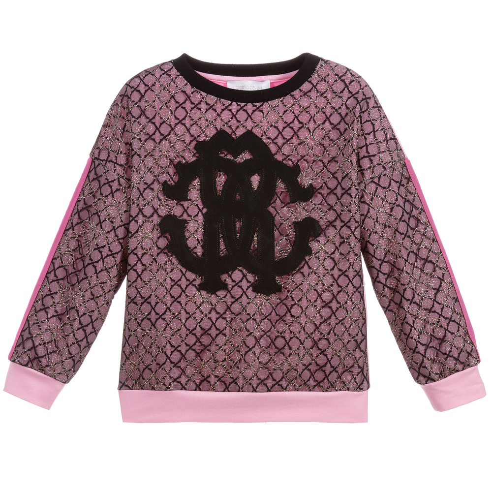 Roberto Cavalli - Girls Pink Cotton Sweatshirt | Childrensalon