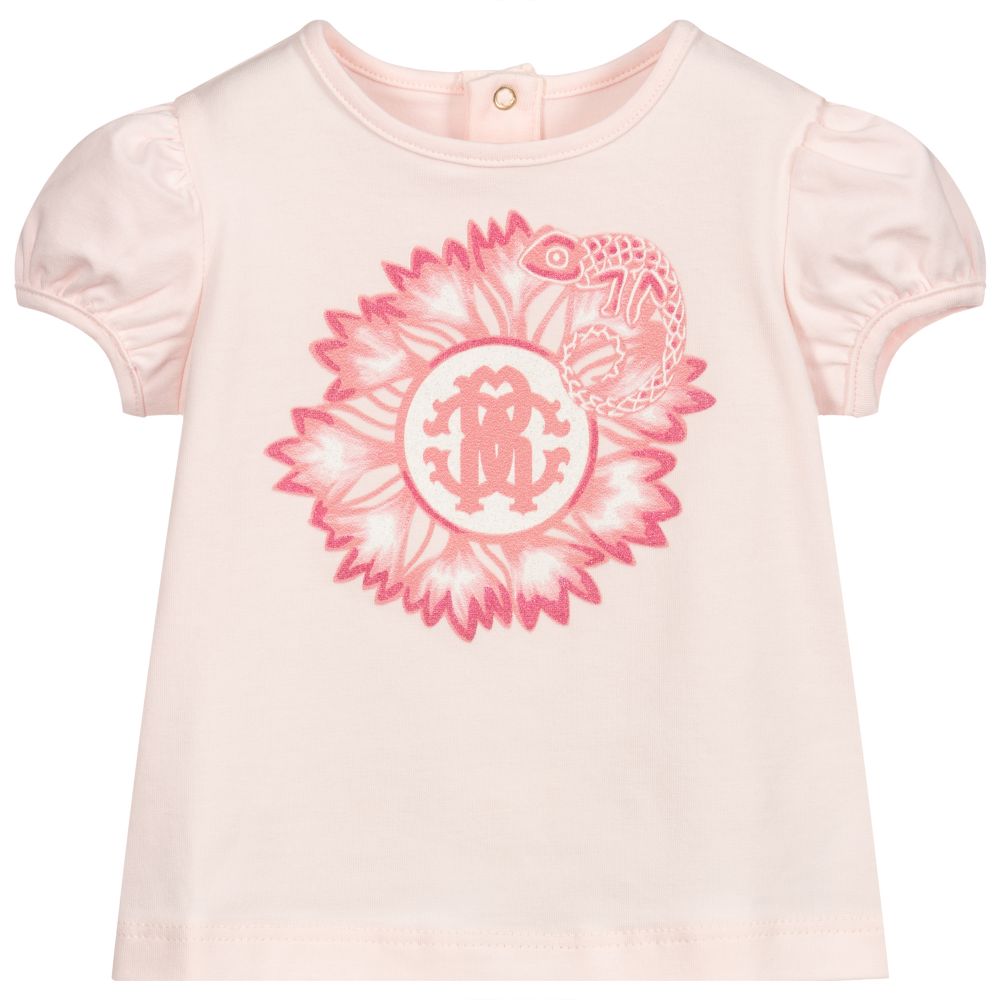 Roberto Cavalli - Girls Pink Cotton T-Shirt | Childrensalon
