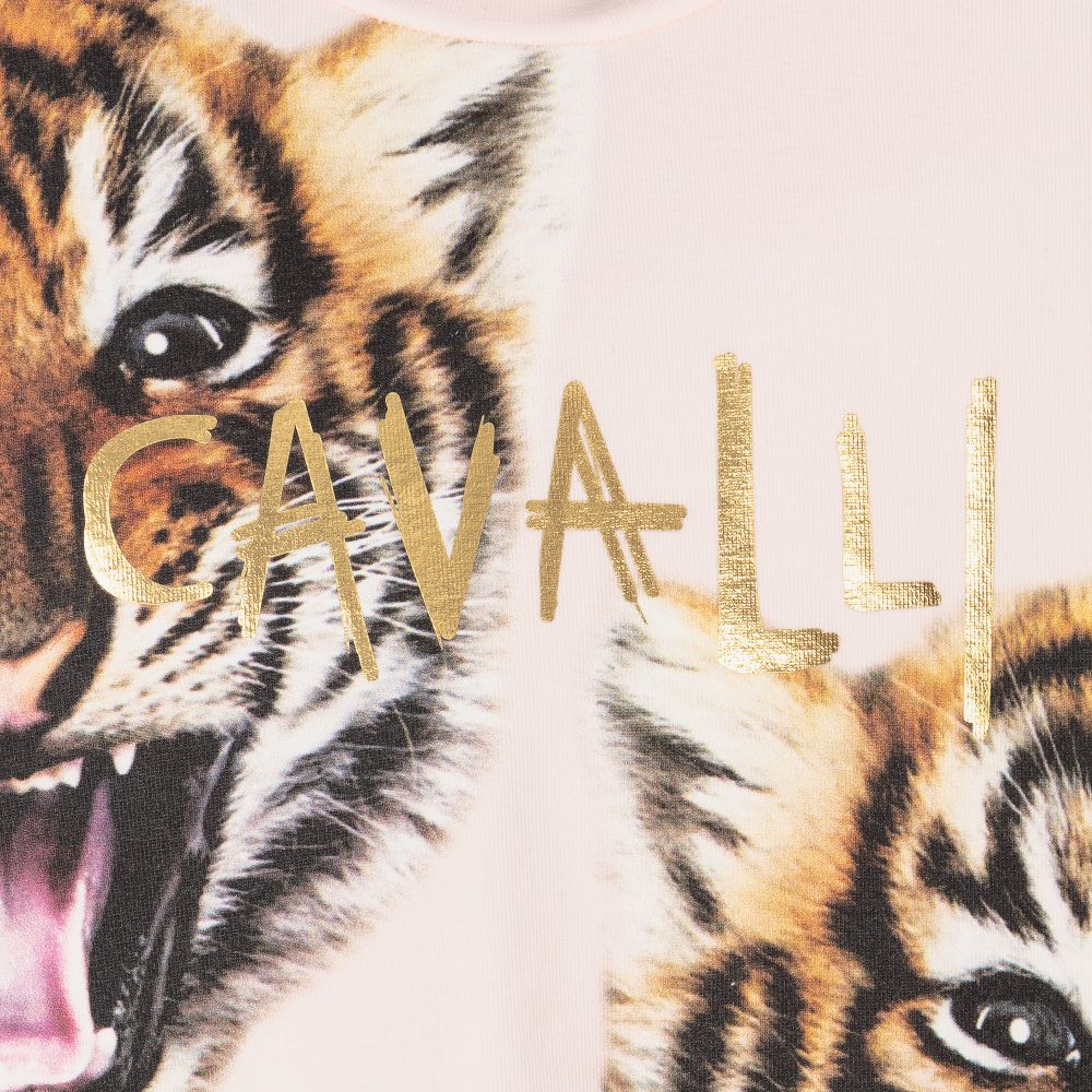 Roberto Cavalli-Girls Pink Cotton Tiger Top | Childrensalon Outlet