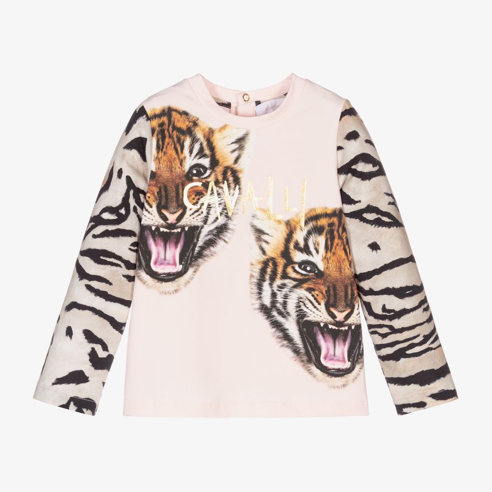 Roberto Cavalli - Girls Pink Cotton Tiger Top | Childrensalon