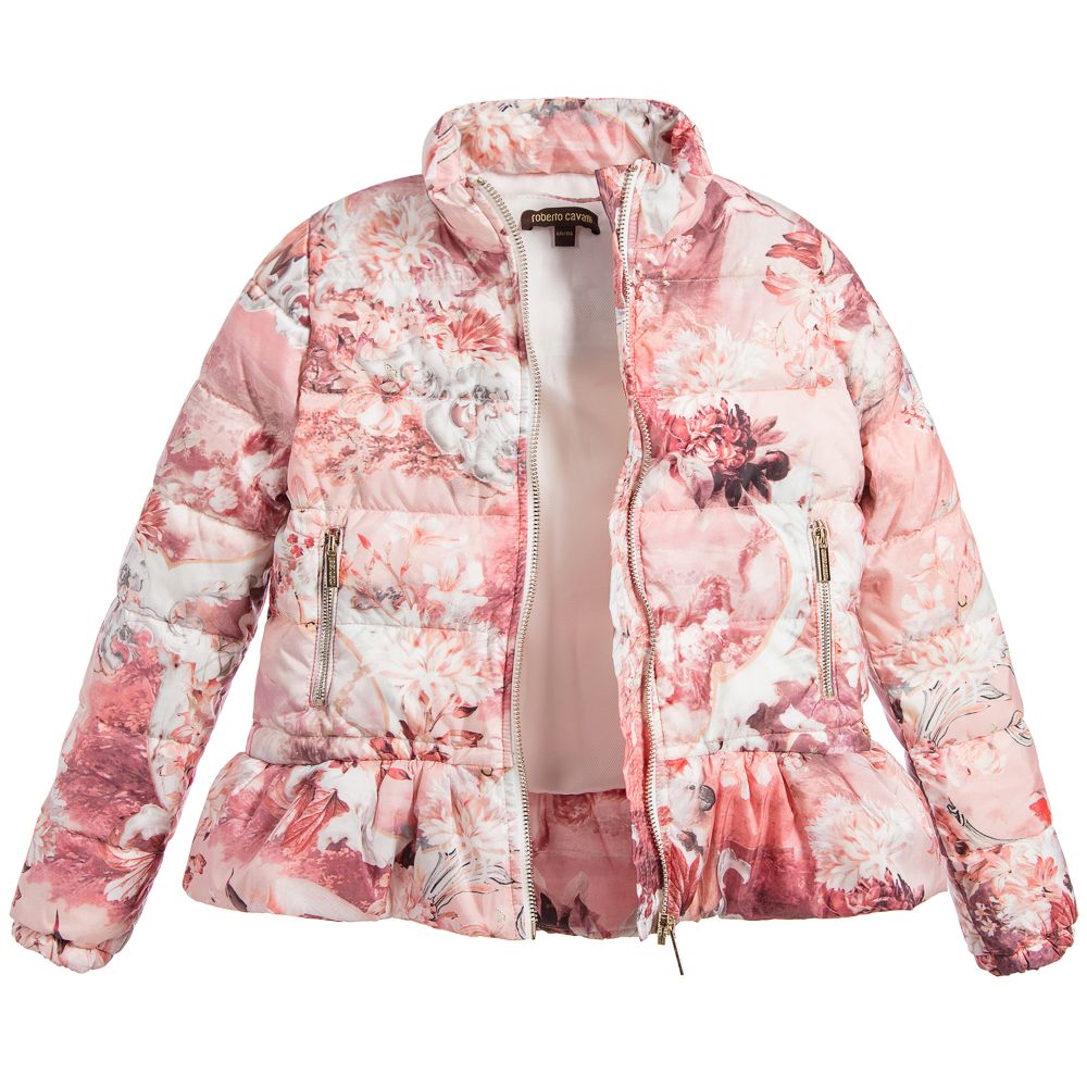 Roberto Cavalli-جاكيت محشو بالريش لون زهري للفتيات | Childrensalon Outlet