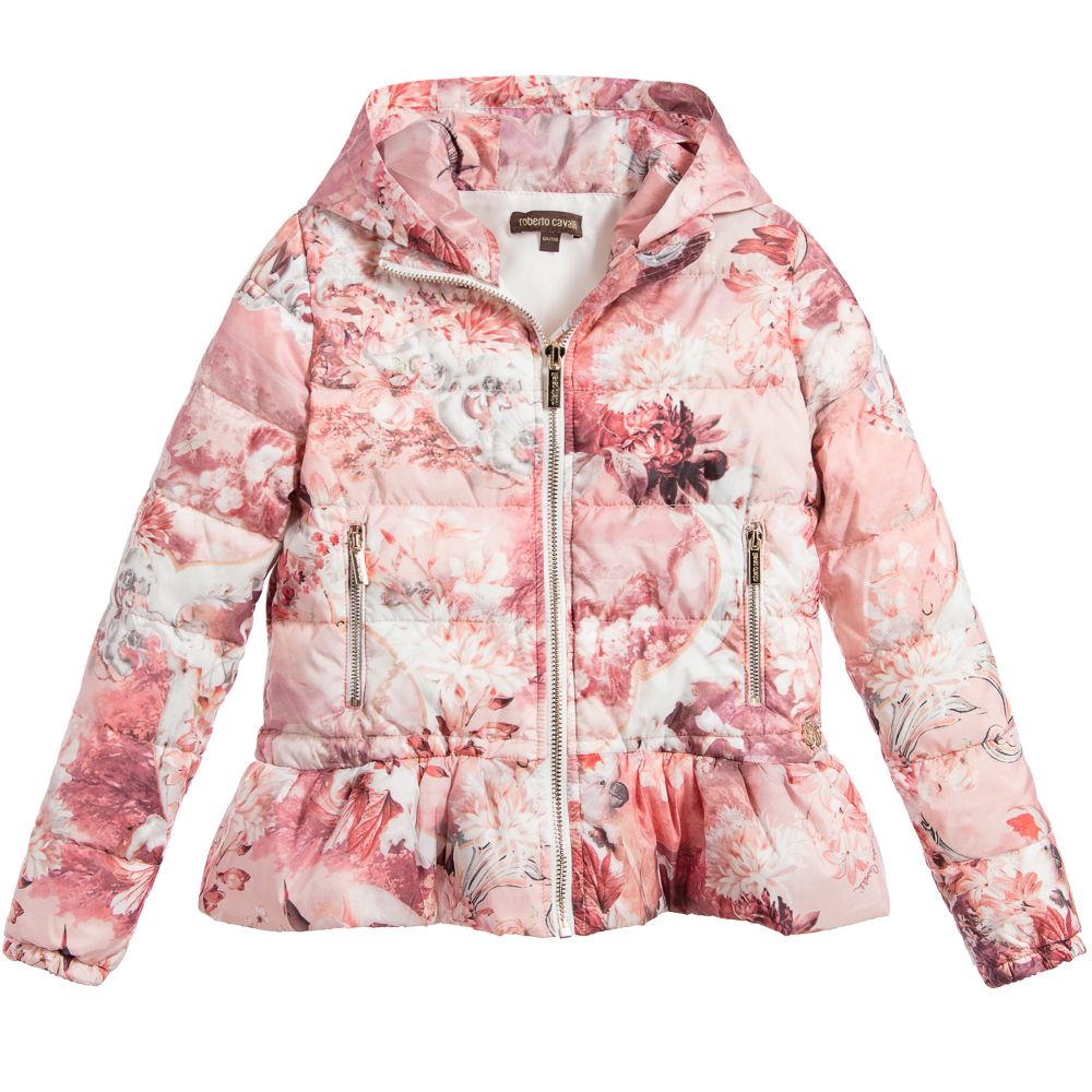 Roberto Cavalli-جاكيت محشو بالريش لون زهري للفتيات | Childrensalon Outlet