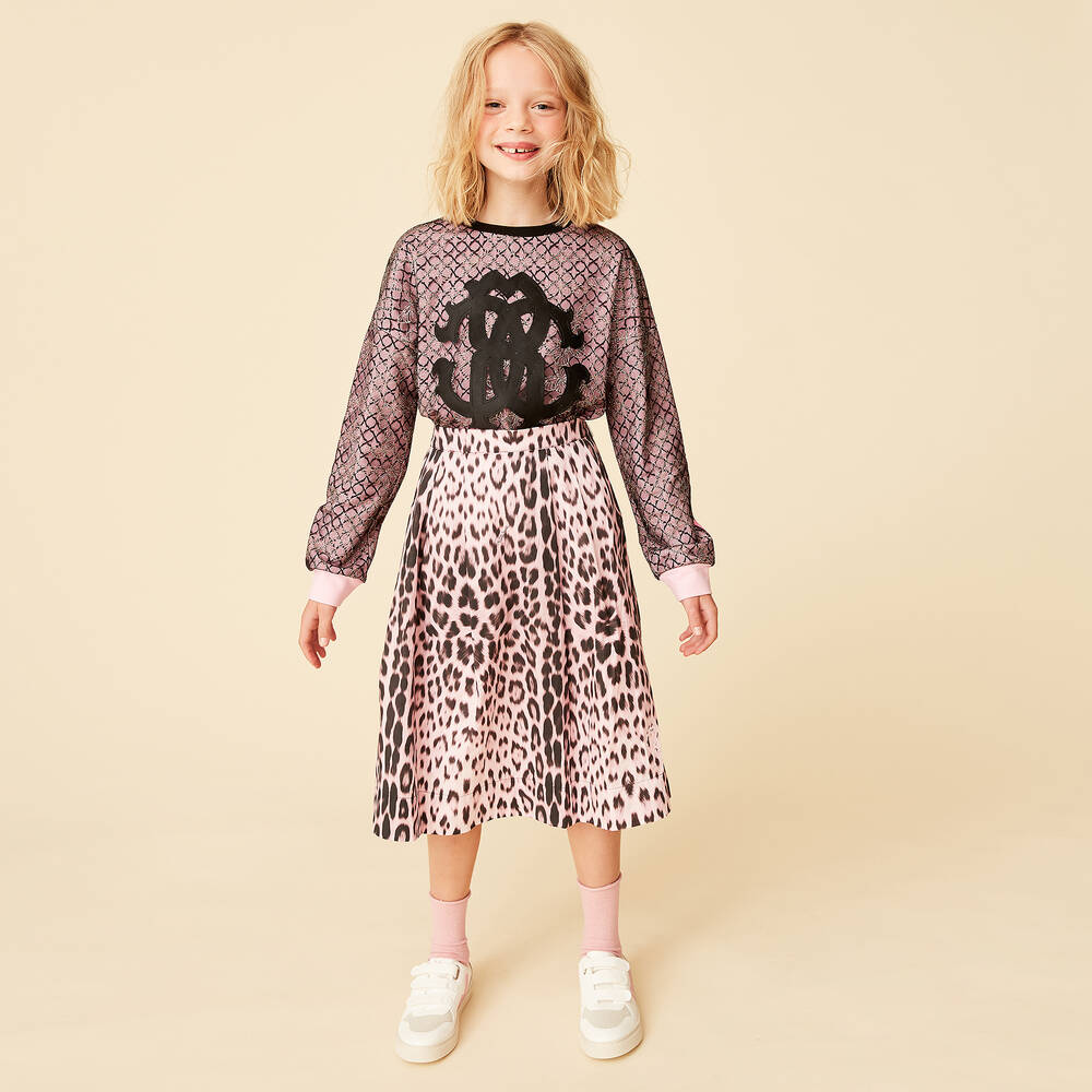 Roberto Cavalli - Girls Pink Leopard Print Skirt