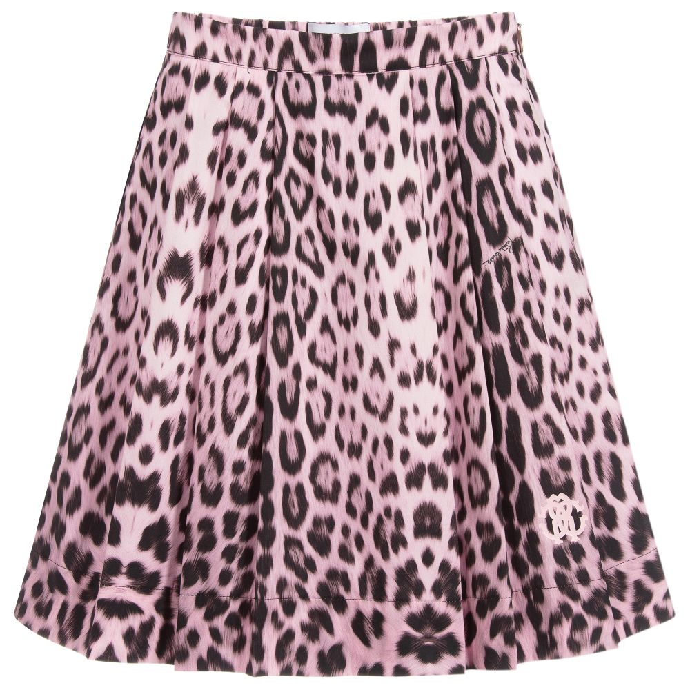 Roberto Cavalli - Girls Pink Leopard Print Skirt | Childrensalon