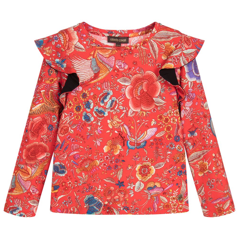 Roberto Cavalli - Girls Red Floral Top  | Childrensalon