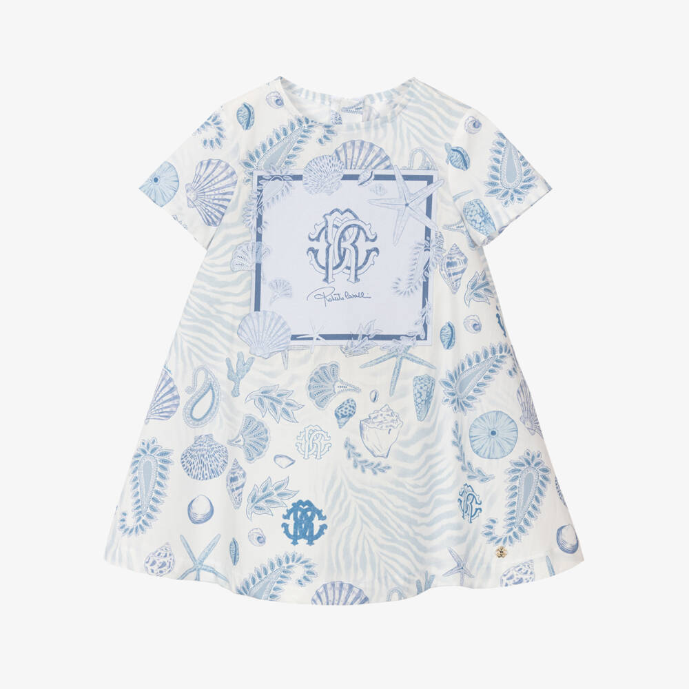 Roberto Cavalli-Girls Seashell Cotton Poplin Dress | Childrensalon Outlet
