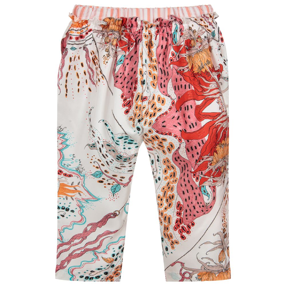 روبرتو كفالي -بنطلون قصير حرير لون أبيض وزهري للبنات | Childrensalon Outlet