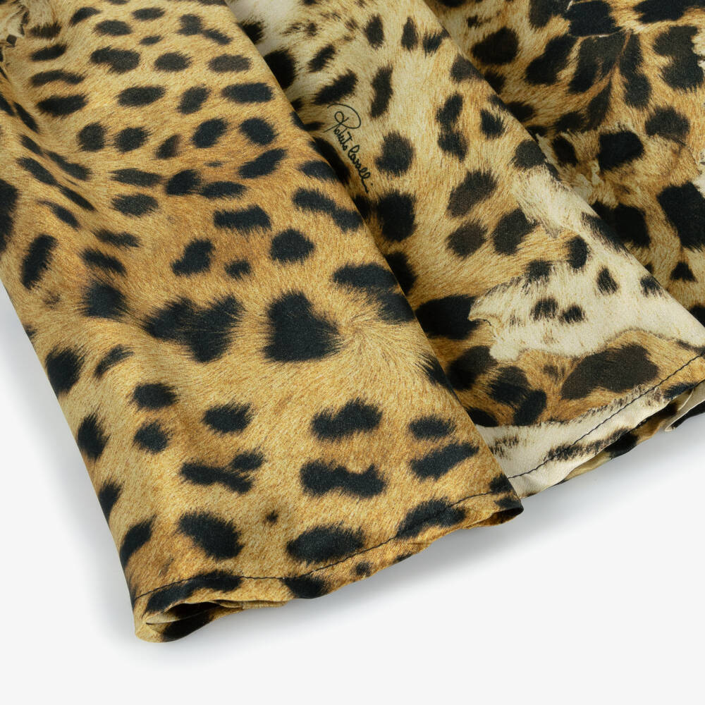 Roberto Cavalli-فستان بطبعة فهد حرير لون عاجي وبيج | Childrensalon Outlet