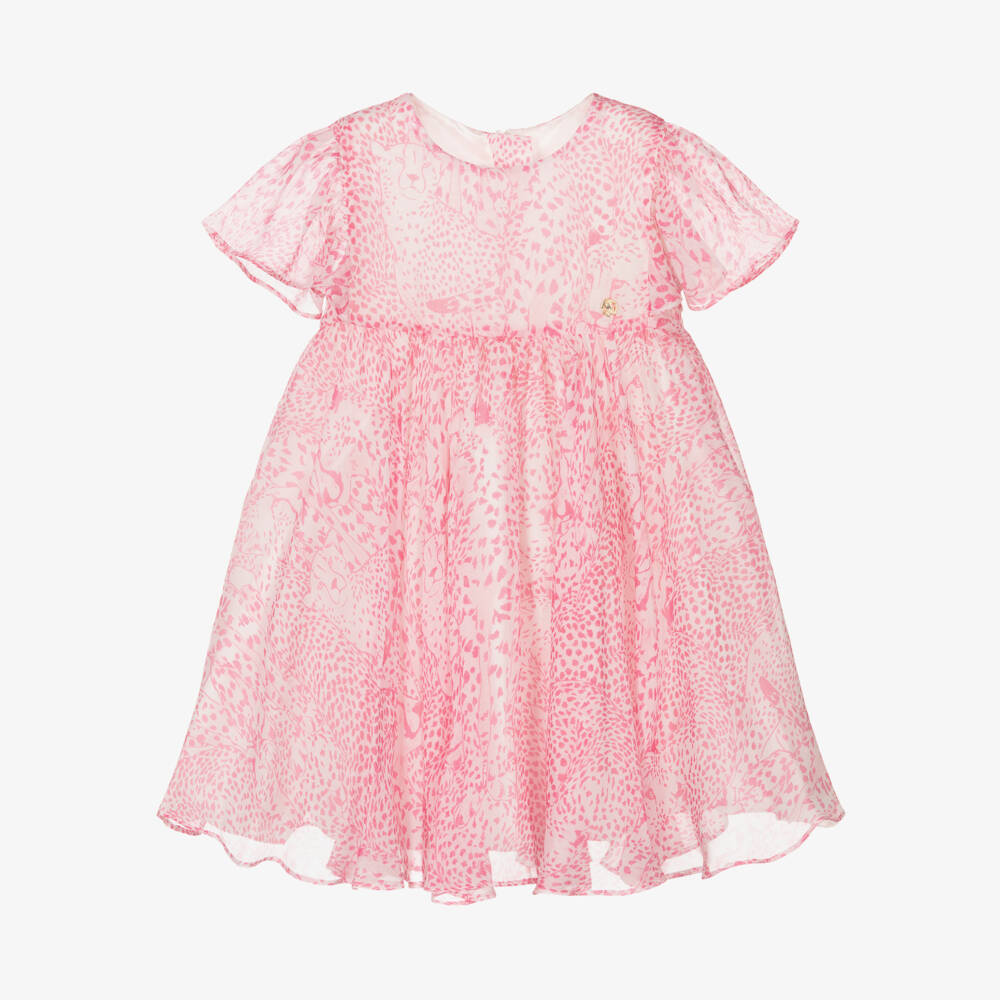 Roberto Cavalli-فستان حريري وردي بنقشة حيوانات للبنات | Childrensalon Outlet