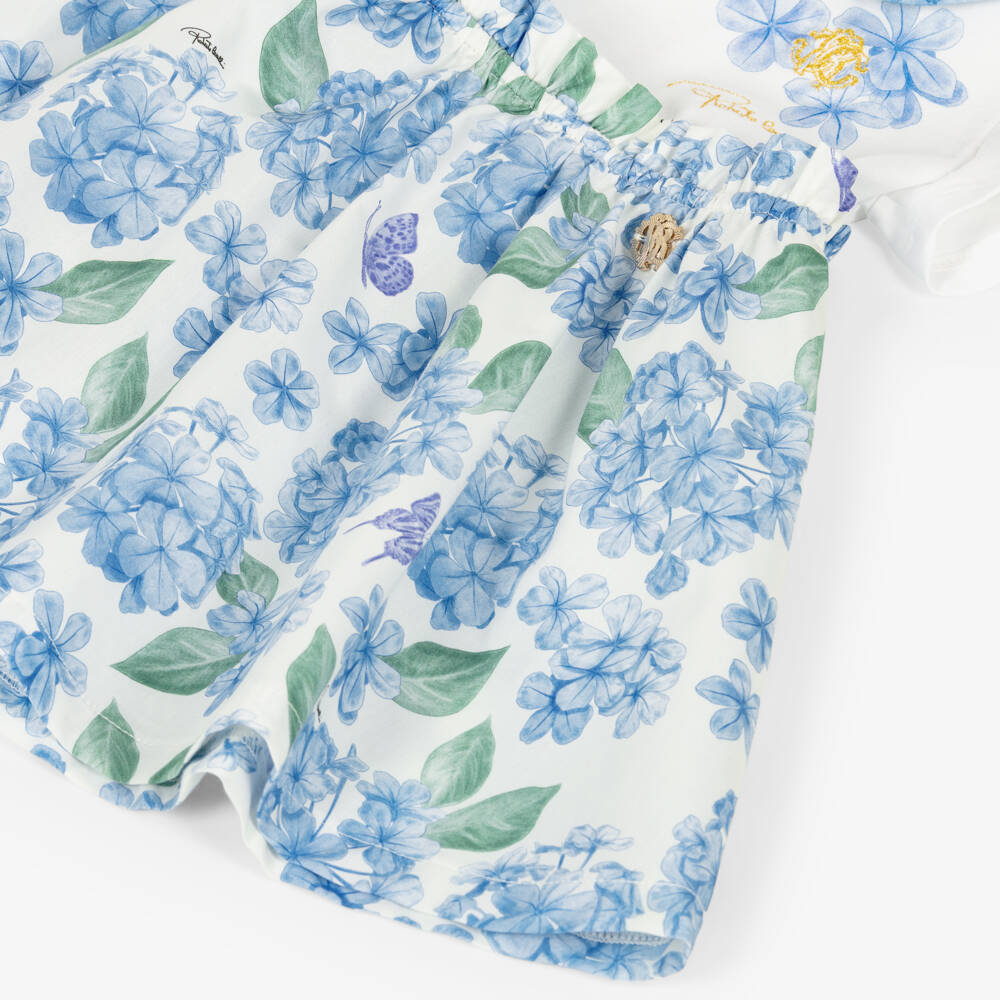 Roberto Cavalli-Girls White & Blue Floral Print Dress | Childrensalon Outlet