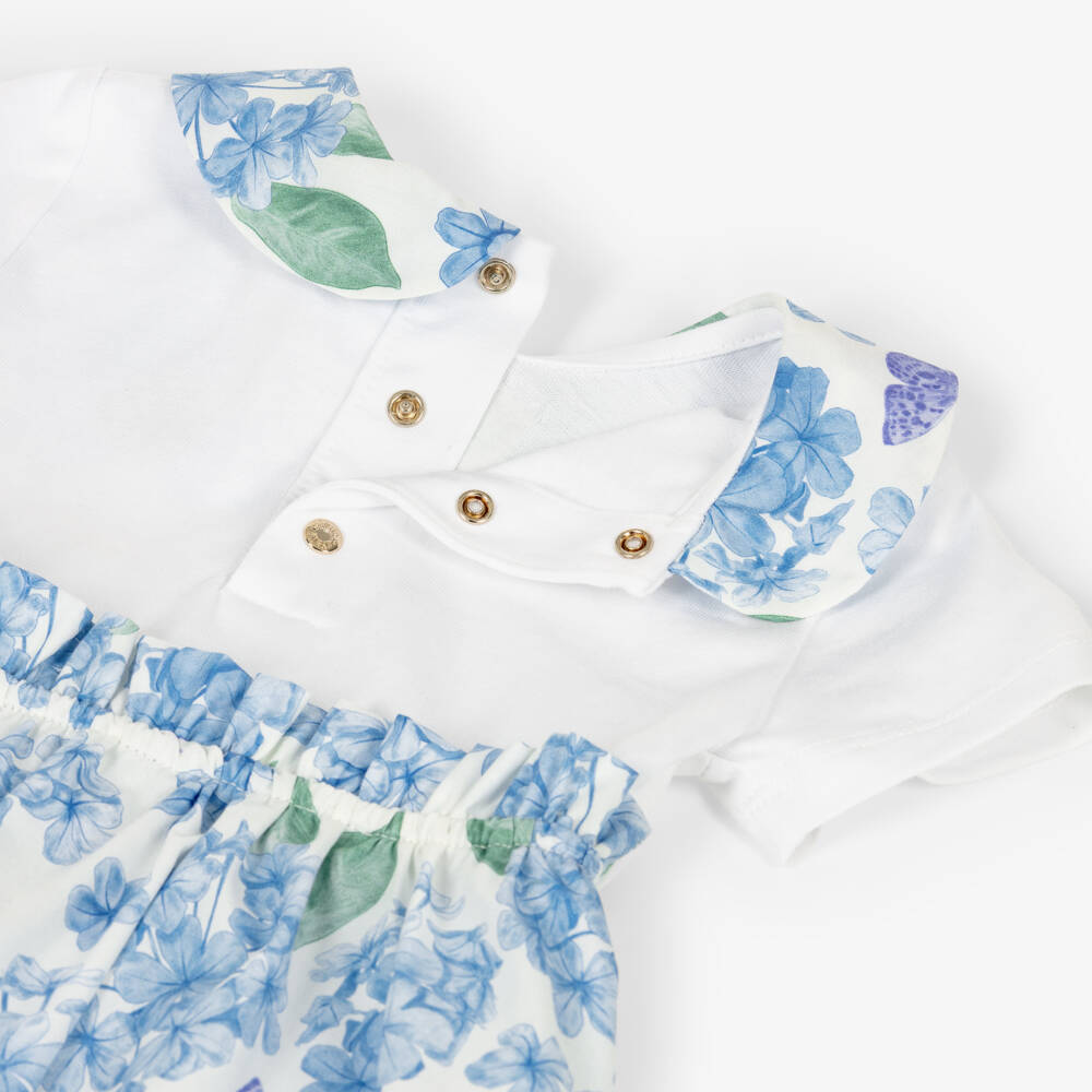 Roberto Cavalli-Girls White & Blue Floral Print Dress | Childrensalon Outlet