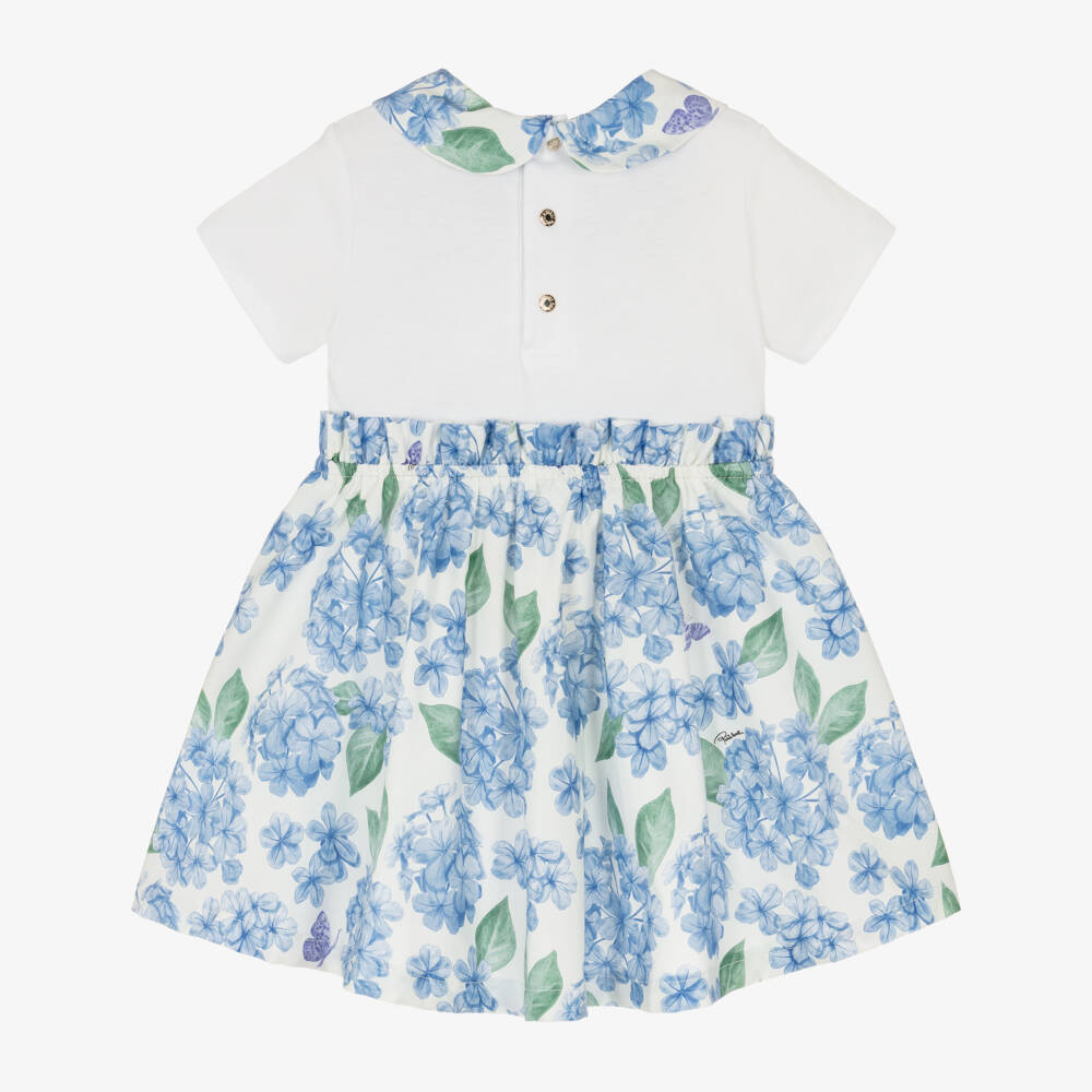 Roberto Cavalli-Girls White & Blue Floral Print Dress | Childrensalon Outlet