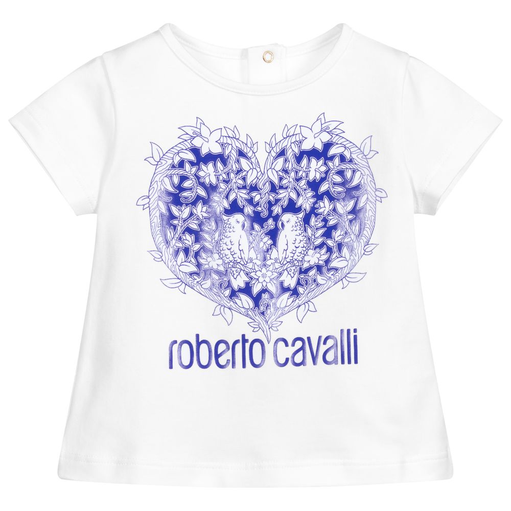 Roberto Cavalli - Girls White Cotton T-Shirt | Childrensalon