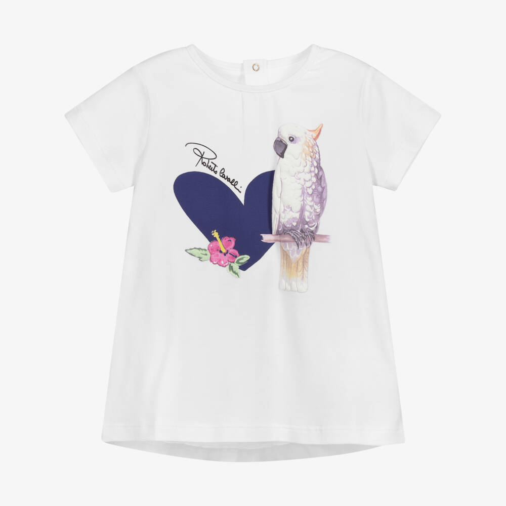 Roberto Cavalli-Girls White Cotton T-Shirt | Childrensalon Outlet