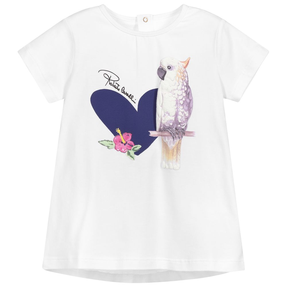 Roberto Cavalli - Girls White Cotton T-Shirt | Childrensalon