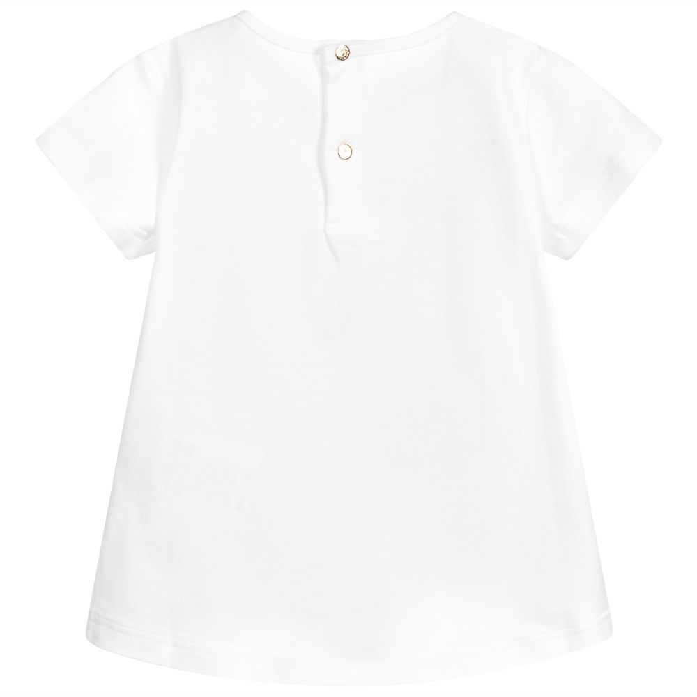 Roberto Cavalli-Girls White Cotton T-Shirt | Childrensalon Outlet