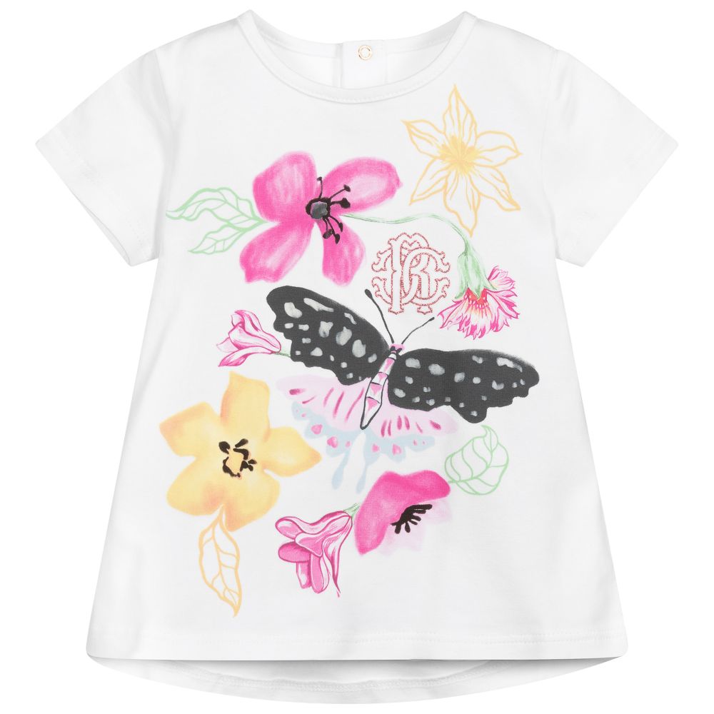 Roberto Cavalli-Girls White Cotton T-Shirt | Childrensalon Outlet