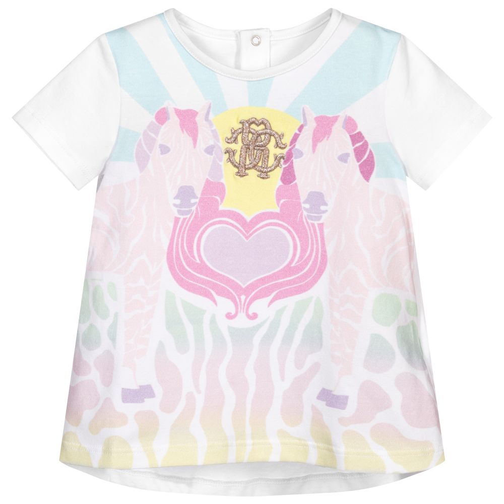 Roberto Cavalli - Girls White Cotton T-Shirt | Childrensalon