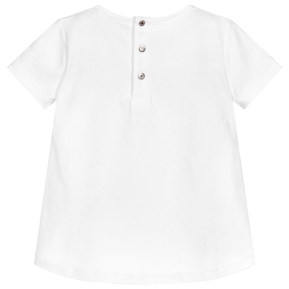 Roberto Cavalli-Girls White Cotton T-Shirt | Childrensalon Outlet