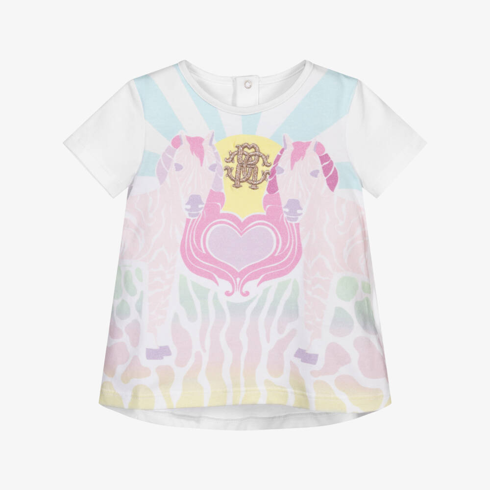 Roberto Cavalli-Girls White Cotton T-Shirt | Childrensalon Outlet