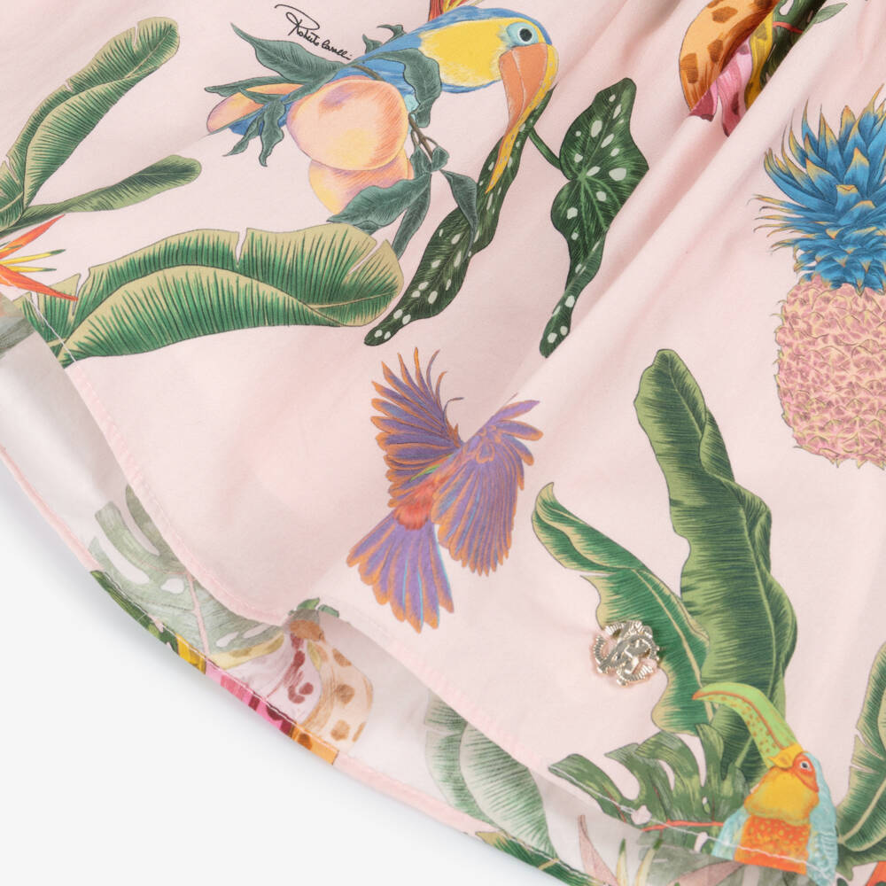 Roberto Cavalli-Girls White & Pink Tropical Print Cotton Dress | Childrensalon Outlet