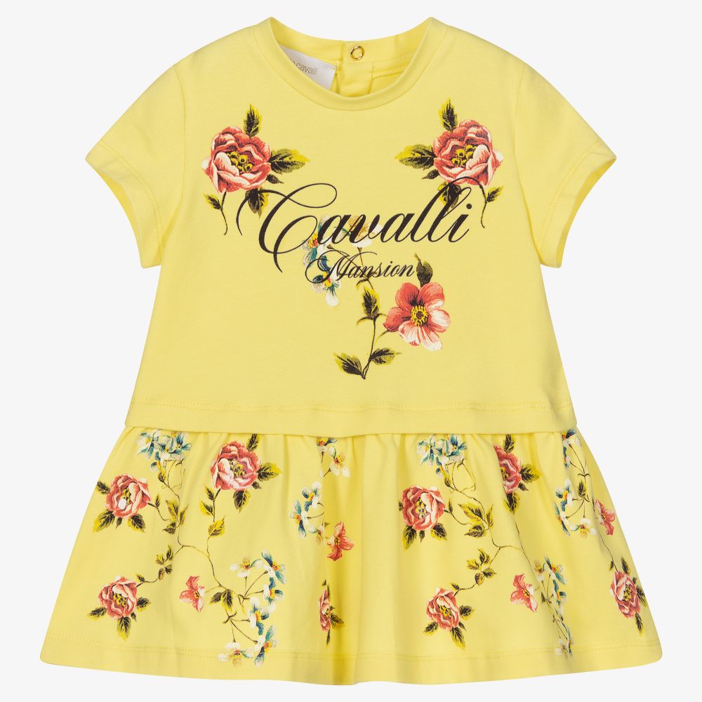 Roberto Cavalli - Robe jaune en coton Fille  | Childrensalon