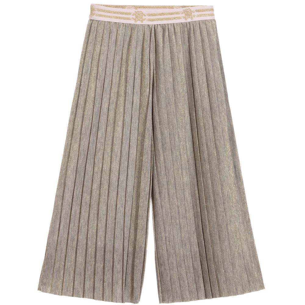 Roberto Cavalli - Grey & Gold Pleated Culottes | Childrensalon