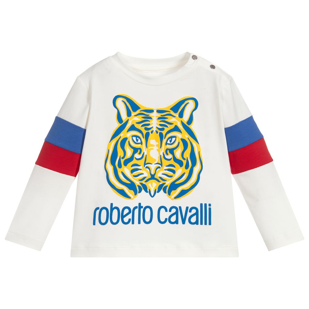 Roberto Cavalli - توب أطفال ولادي قطن جيرسي لون عاجي | Childrensalon