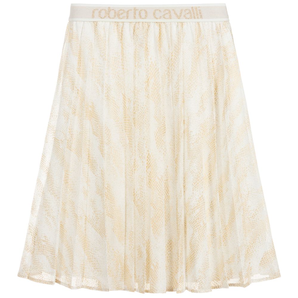 Roberto Cavalli-Ivory & Gold Georgette Skirt | Childrensalon Outlet