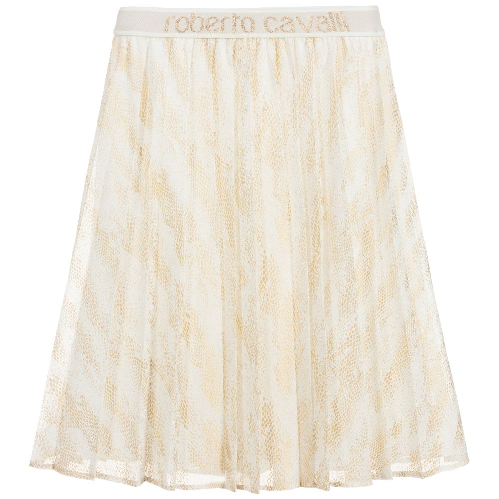 Roberto Cavalli - Ivory & Gold Georgette Skirt | Childrensalon