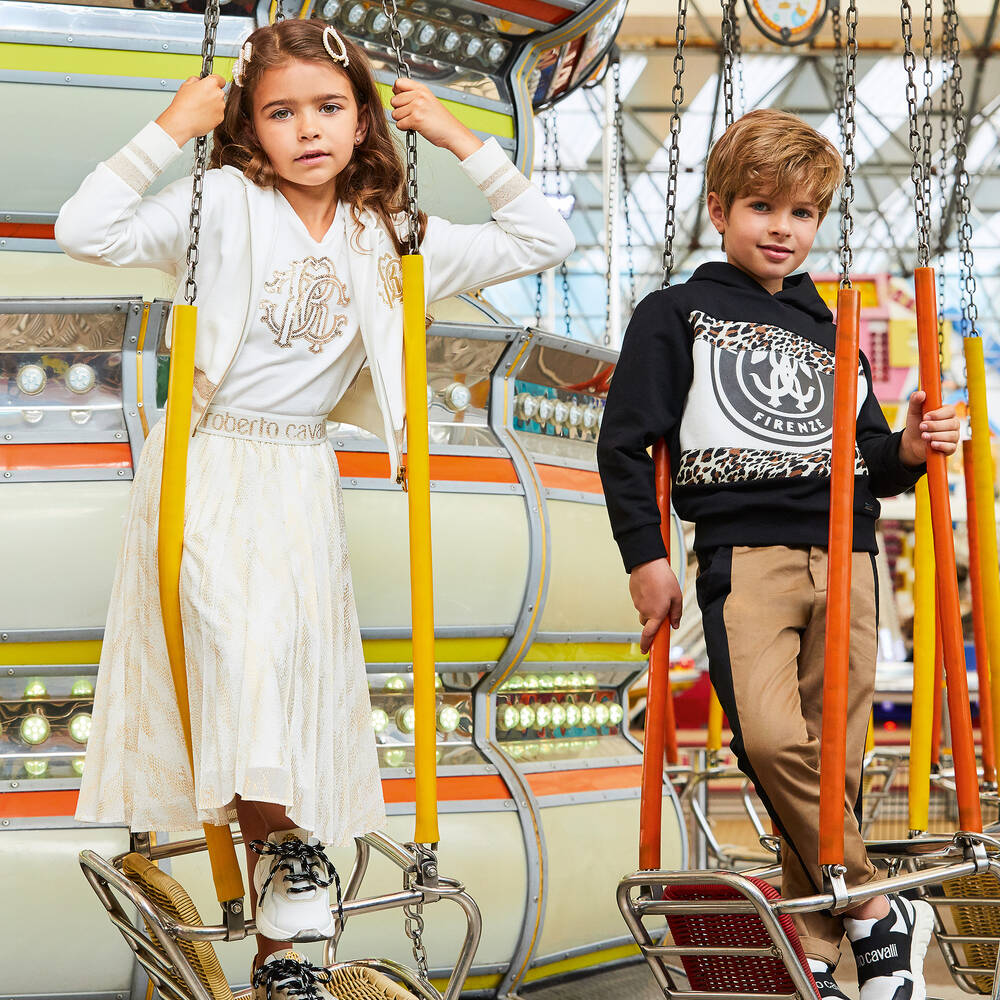 Roberto Cavalli-Ivory & Gold Georgette Skirt | Childrensalon Outlet