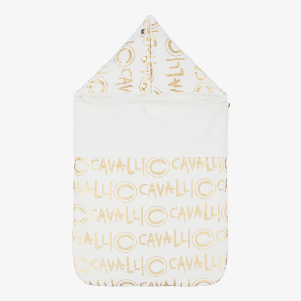 Roberto Cavalli - Fußsack mit Kapuze in Elfenbein und Gold (72 cm) | Childrensalon