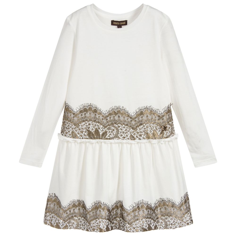 Roberto Cavalli - Ivory Jersey & Lace Dress | Childrensalon