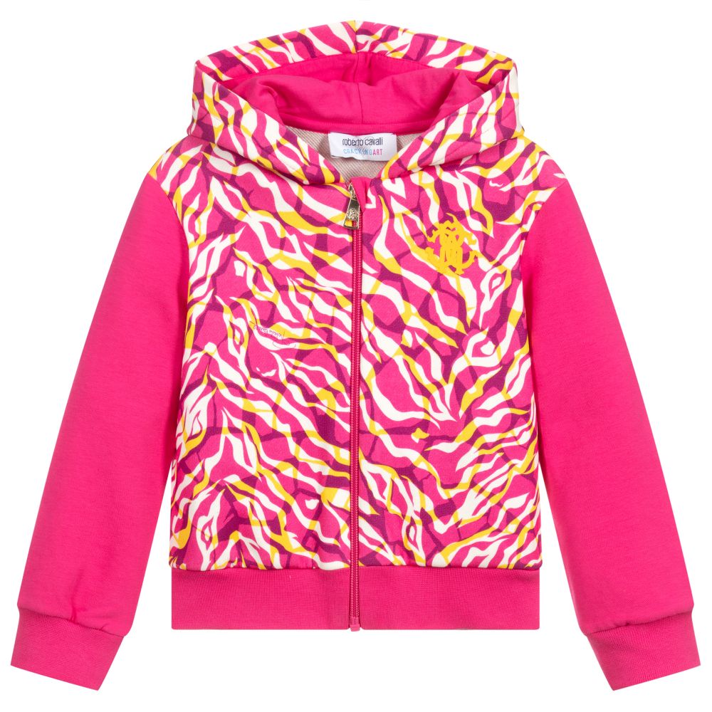 Roberto Cavalli-Pink Cotton Hooded Zip-Up Top | Childrensalon Outlet