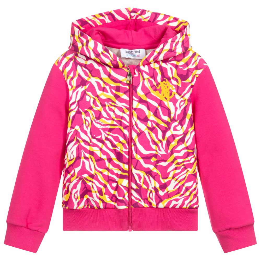 Roberto Cavalli - Pink Cotton Hooded Zip-Up Top | Childrensalon