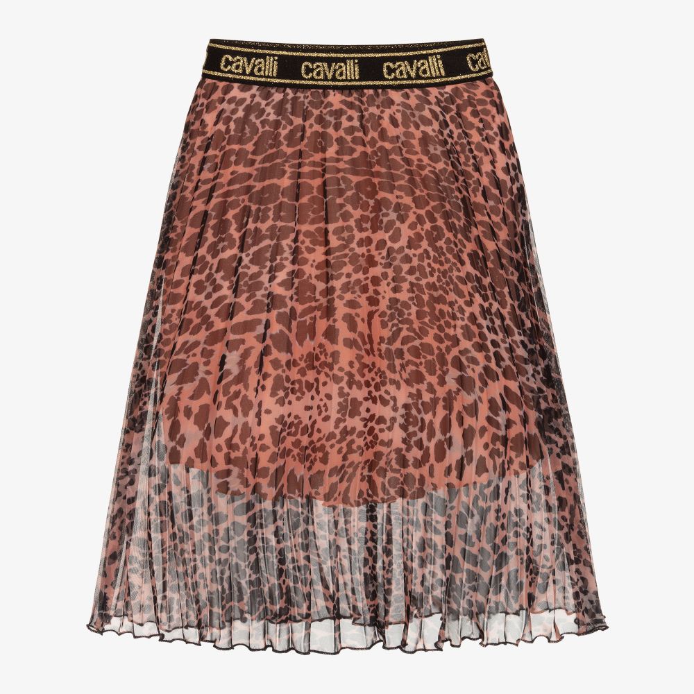 Roberto Cavalli-Розовая плиссированная юбка с леопардовым принтом | Childrensalon Outlet