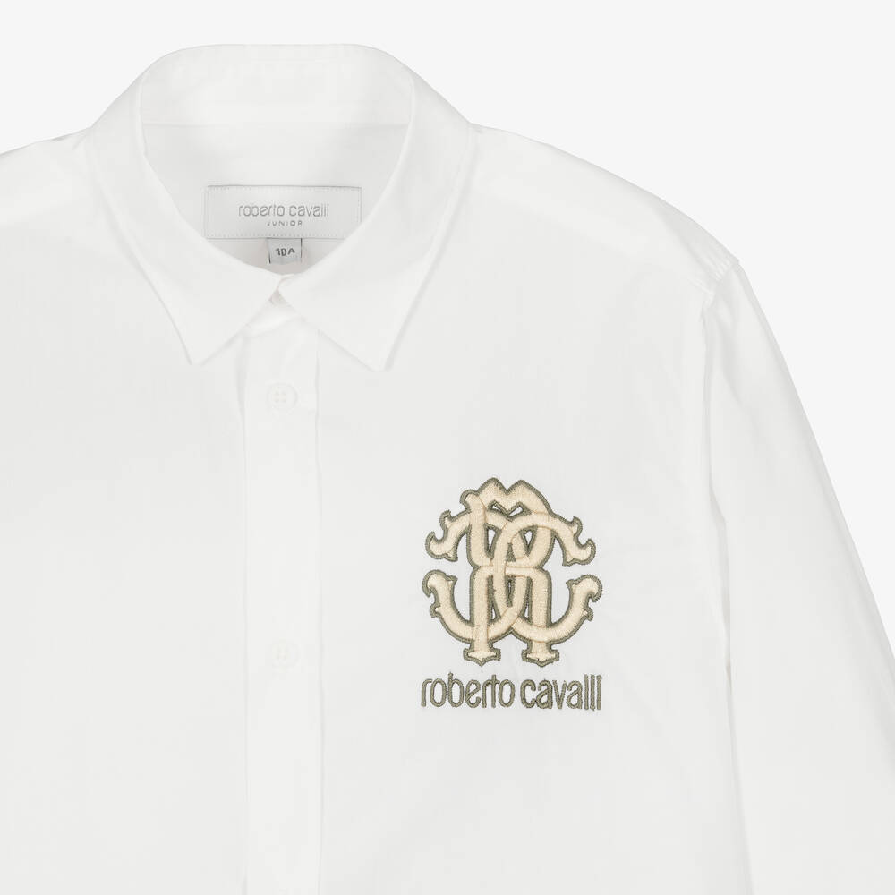 Roberto Cavalli-Teen Boys White RC Monogram Cotton Shirt | Childrensalon Outlet