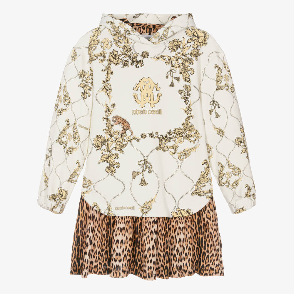 Roberto Cavalli-Teen Girls Ivory Arabesque & Leopard Dress | Childrensalon Outlet