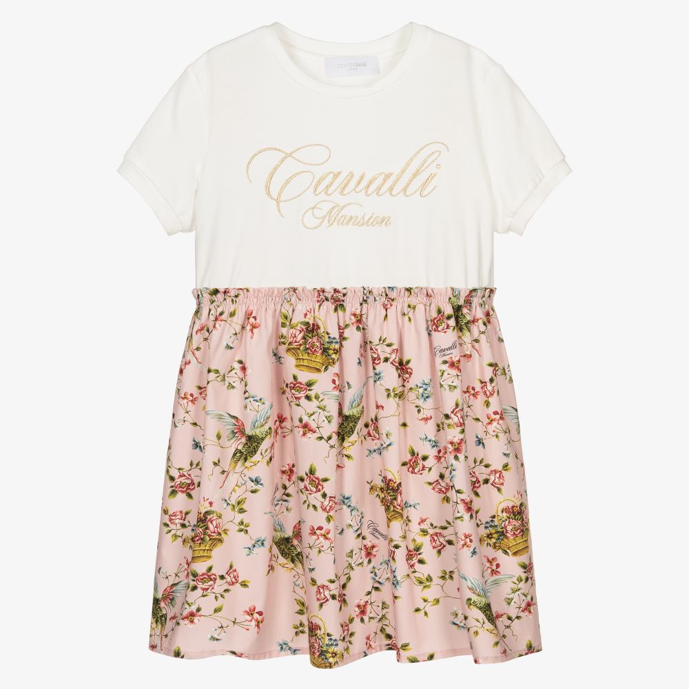 Roberto Cavalli - Teen Pink Floral Mix Logo Dress  | Childrensalon