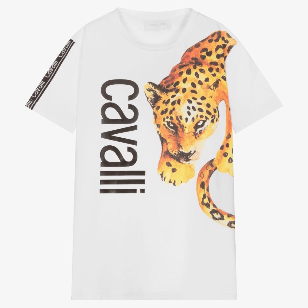 Roberto Cavalli - Teen White Leopard Logo T-Shirt | Childrensalon