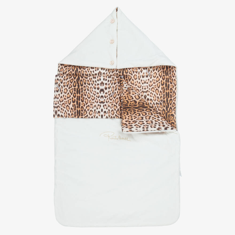 Roberto Cavalli-White & Beige Leopard Print Baby Nest (74cm) | Childrensalon Outlet
