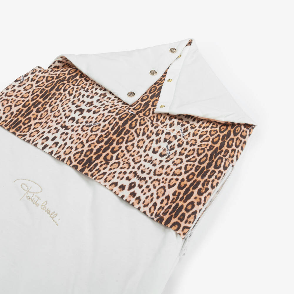Roberto Cavalli-White & Beige Leopard Print Baby Nest (74cm) | Childrensalon Outlet