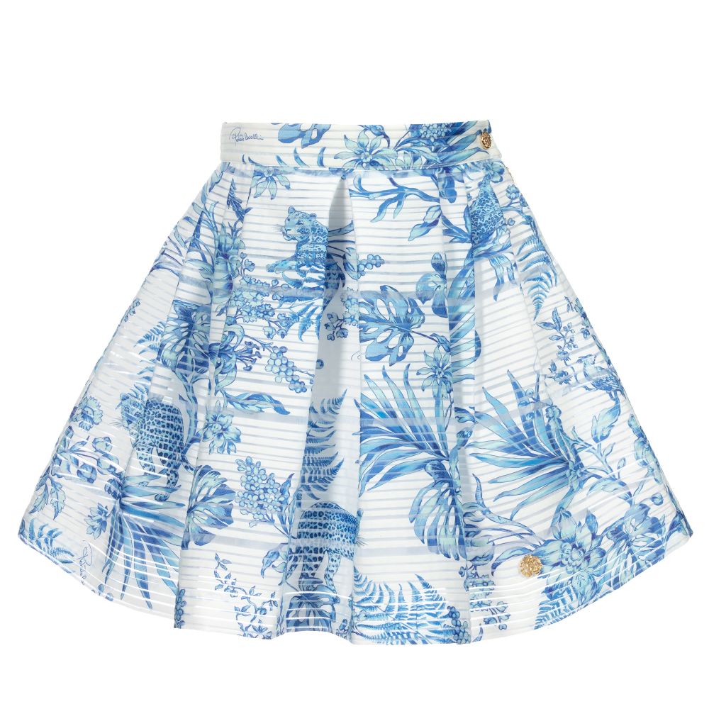 Roberto Cavalli - White & Blue Organza Skirt  | Childrensalon