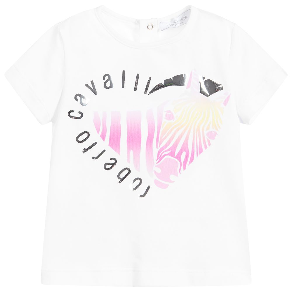 Roberto Cavalli - White Cotton Logo T-Shirt | Childrensalon